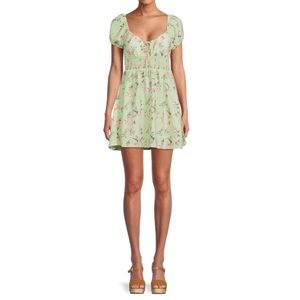 Lime Green Floral Print Dress NWOT